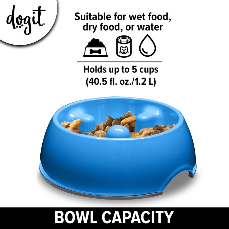 Dogit Slow Feeder Bowl for Wet or Dry Food, Go Slow Anti-Gulping Dish, Blue, Large - Image 3